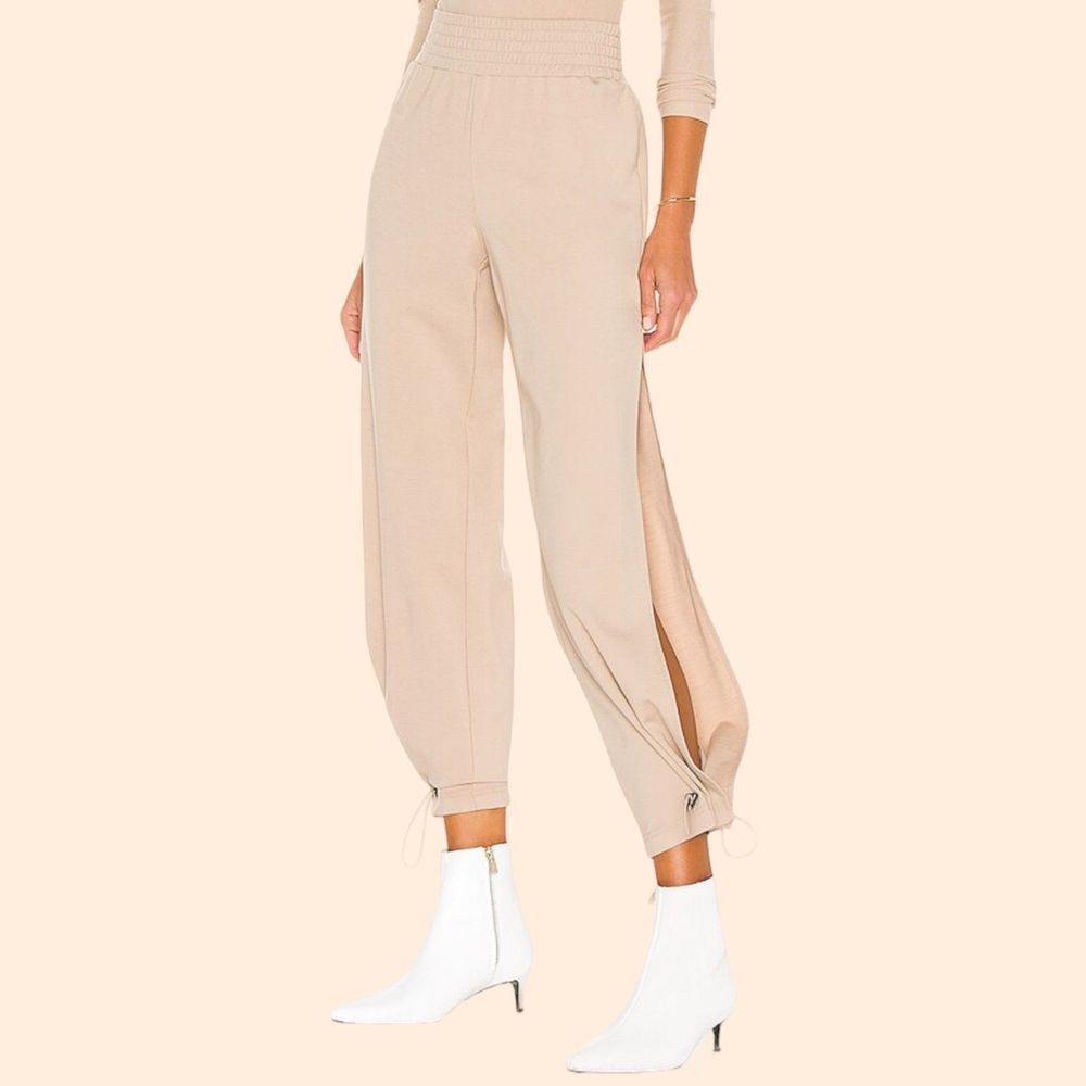 Alice + Olivia Beige Split-Hem Track Pants